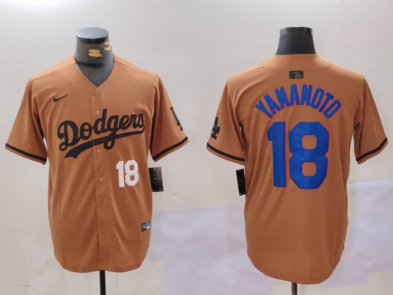 Men Los Angeles Dodgers #18 Yamamoto army green joint name 2024 Nike MLB Jersey style 2->los angeles dodgers->MLB Jersey
